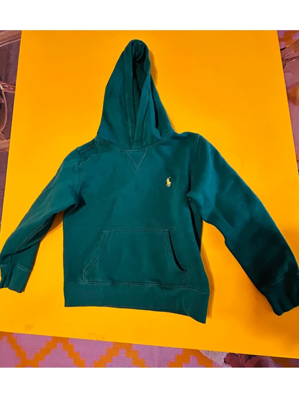 Polo Ralph Lauren Green Hoodie Youth Small 8 Yellow Pony Pullover Sweatshirt